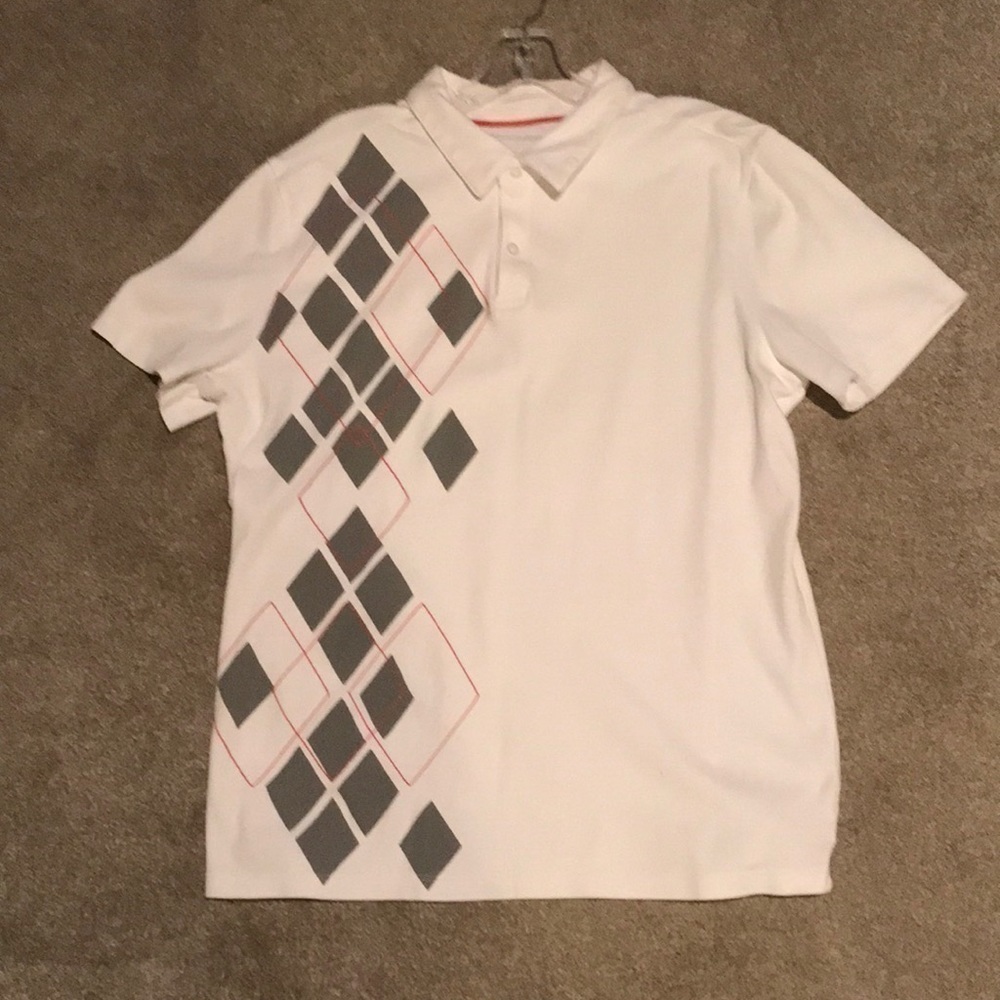 MEN’S Structure Short Sleeve Polo/Golf Shirt Size L White with argyle pattern